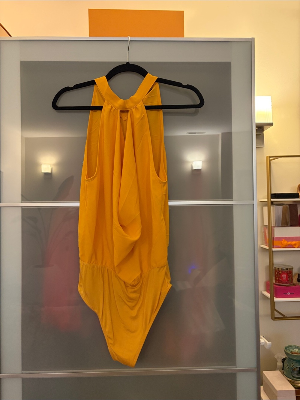 Mustard Yellow Draped Halter Bodysuit